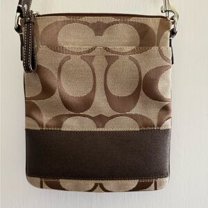 Coach Tan & Brown Crossbody Bag with Signature Pattern